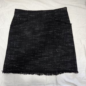 Loft Black Tweed Fringe Hem Skirt